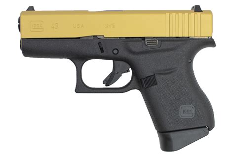 Glock 43 9mm Single Stack Pistol With Cerakote Gold Slide Made In USA