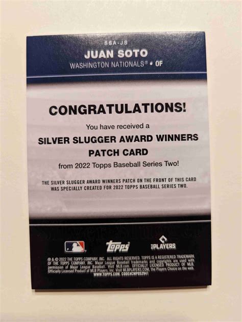 Sportlots Auctions Juan Soto Topps Silver Slugger Award Winners Patch