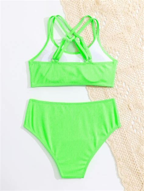 SHEIN Kids EVRYDAY Chicas Bañador bikini unicolor de espalda con tira