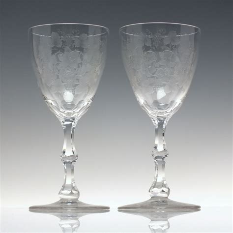 Pair Victorian Engraved Wine Glasses C1880 Drinking Glasses Exhibit Antiques