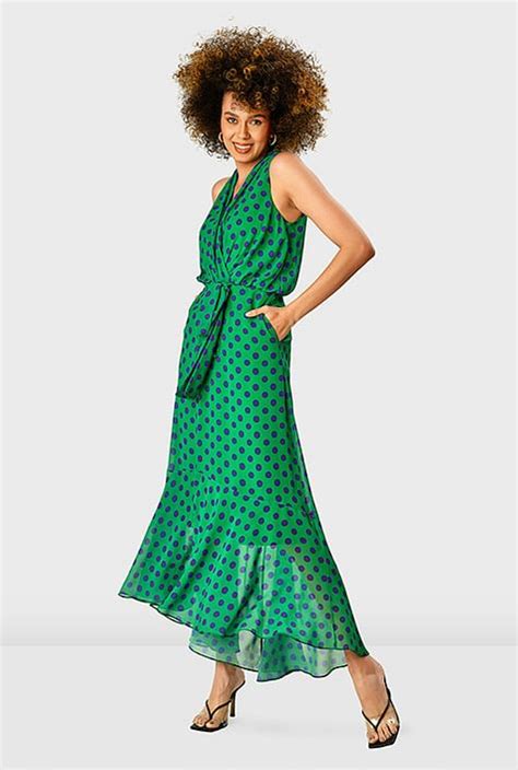 Shop Polka Dot Print Georgette High Low Dress Eshakti