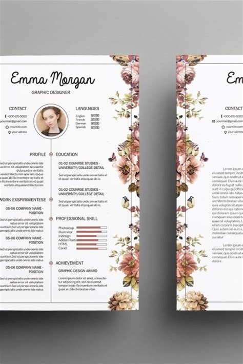 Floral Resume Templates - Printable Word Searches