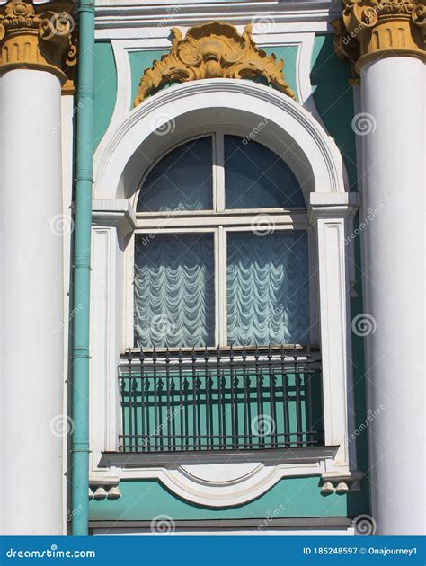 Historic Old Window Decor on Winter Palace Facade in St Petersburg