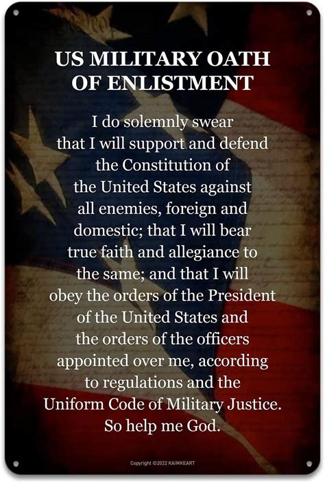 Oath Of Enlistment In The Army Metal Tin Sign Hanging Retro Plaque