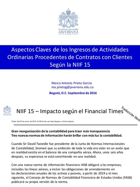 Aspectos Claves De La Niif 15 Ingresos De Actividades Ordinarias