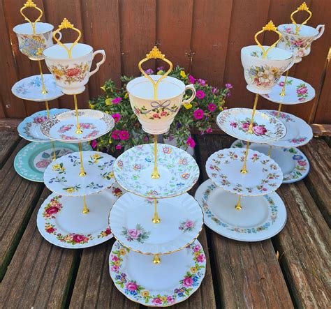 X Vintage Mismatched Afternoon Tea Party Cake Stands Tier Floral