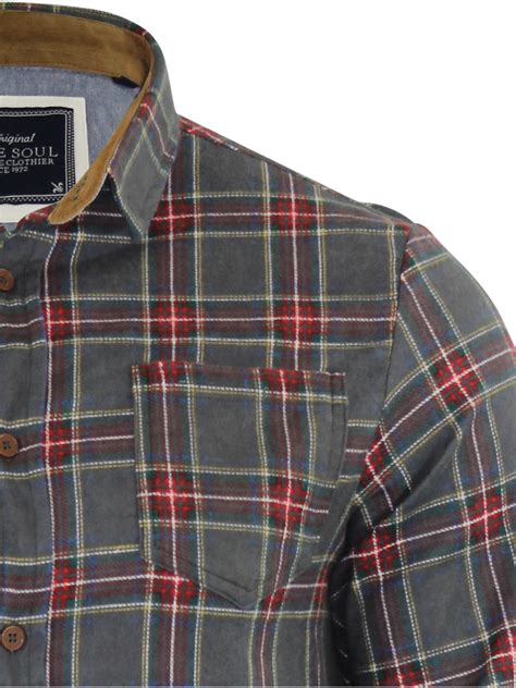 Mens Check Shirt Brave Soul Flannel Brushed Cotton Long Sleeve Casual Top