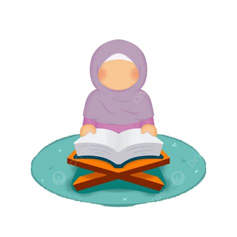 Girl Recites Al Qur An Reading A Book On Table Recite Quran Muslim