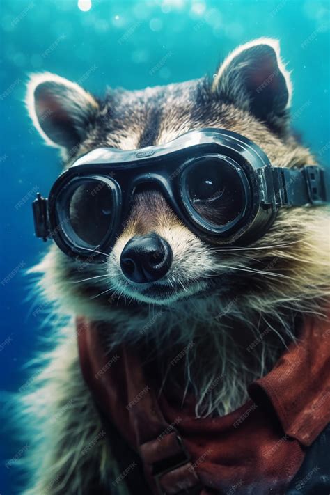 Premium Photo | Raccoon as a diver joyfully exploring the underwater