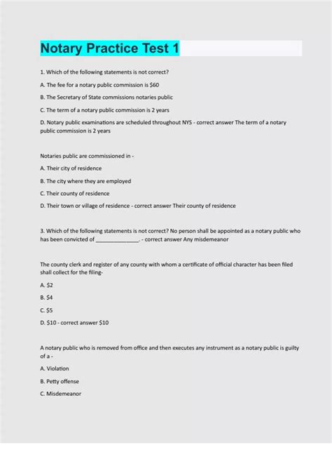 Notary Practice Test 1 exam question and answer latest update - Notary