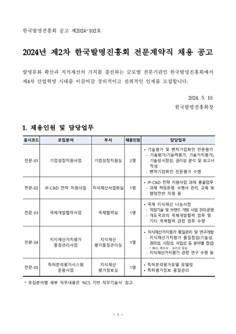 한국발명진흥회 2024년 제2차 공무직전문계약직체험형 인턴 채용 공모전 대외활동 링커리어