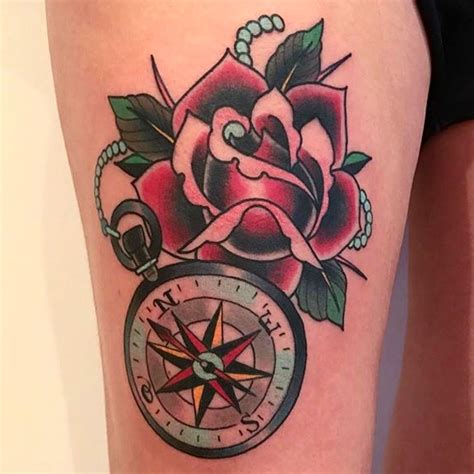 Compass And Rose By Jace Compass Rose Tattoo Traditional Tattoo Rose Tattoo