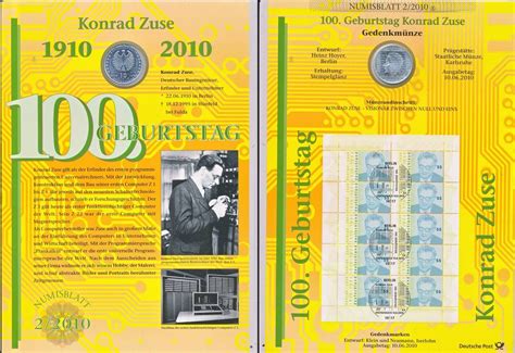 Deutschland BRD 10 Euro Gedenkmünze Numisblatt 2 2010 100