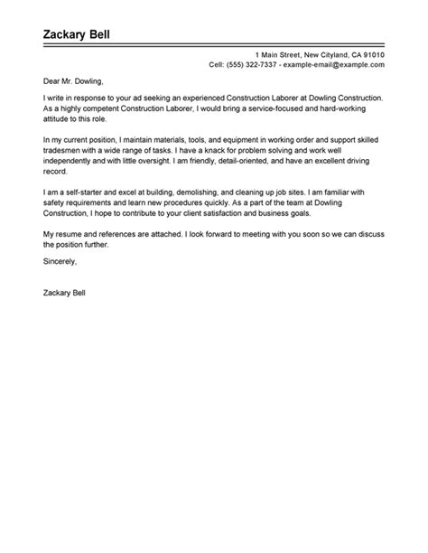 Professional Construction Cover Letter Examples LiveCareer