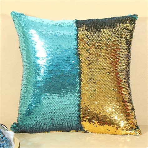 DIY Two Tone Glitter Sequins Throw Pillow Case Reversible Sequin