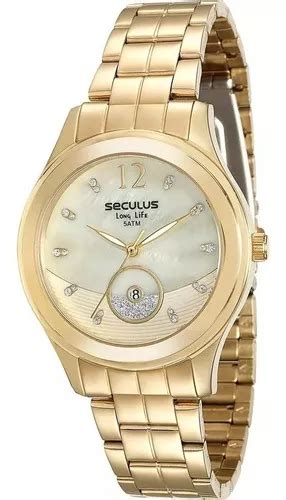 Reloj analógico dorado Seculus 23522lpsvda1 para mujer color de fondo