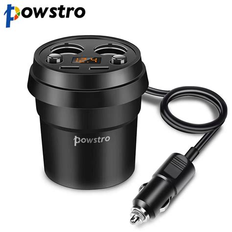 Powstro 3 1A Dual USB Cup Car Charger Multi Function Display Voltage