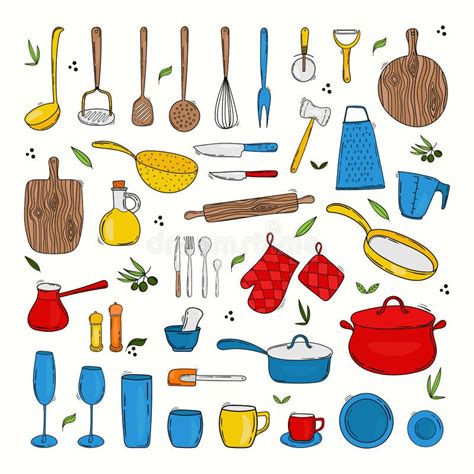 Desenhos De Utensílios De Cozinha Colorido - Coleção Colorida De Utensílios De Cozinha E De Mesa Desenhada à Mão, Em ...