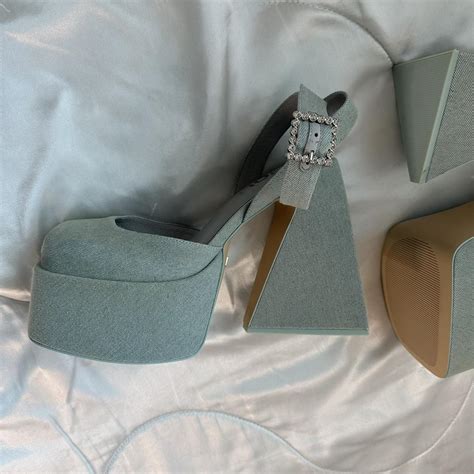 Naked Wolfe Jackie Heels In Light Wash Denim Depop