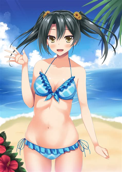 Wallpaper Illustration Sea Anime Girls Sky Clouds Beach Cartoon