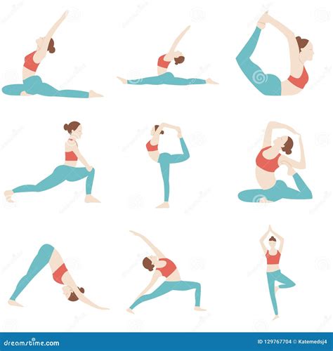 Yoga Poses Set Vector Illustration On White Background Stock Vector