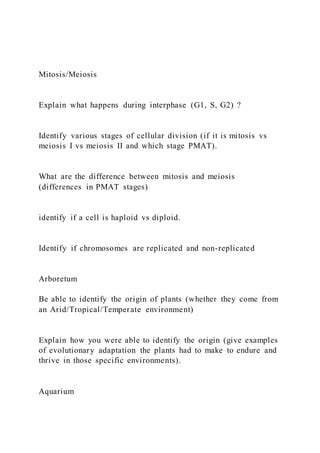 MitosisMeiosis Explain what happens during interphase (G1 | PDF