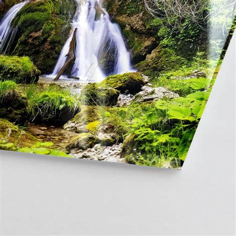 150x50cm großes Acrylglasbild Panorama Wasserfall Wald