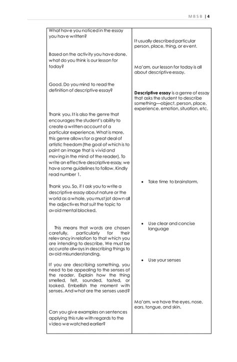 Lesson Plan Descriptive Essay Pdf