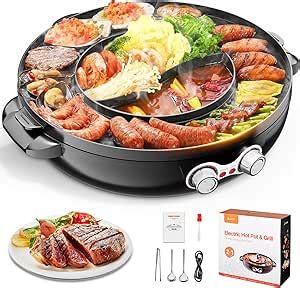 Amazon In Electric Hot Pot Grill Cooker With Dual Temperature Control For People