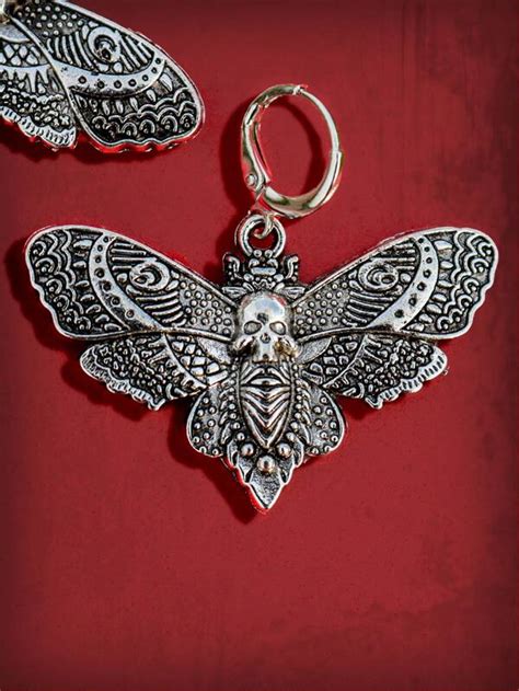 Romwe Goth Pair Fashion Zinc Alloy Skull Butterfly Drop Earrings For