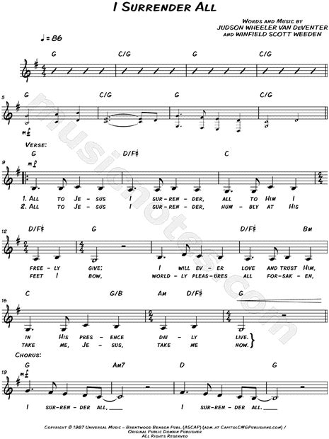 I Surrender All Lead Sheet Lyrics Chords Joey Rory | Hot Sex Picture