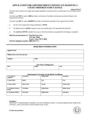 Fillable Online Dshs Texas Application For Amended Birth Certificate