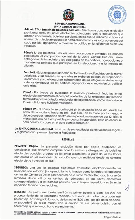 JCE emite resolución No 12 2024 mediante la cual se establece el