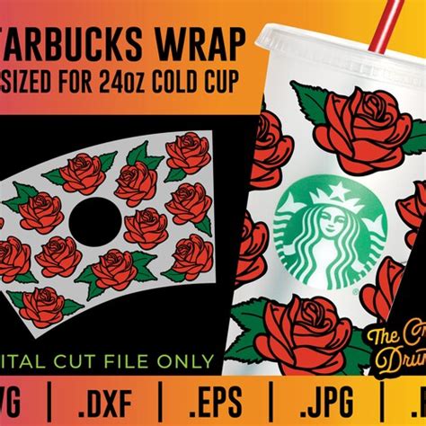 Roses Starbucks Cup Wrap Svg Roses Svg Starbucks Wrap Svg Etsy