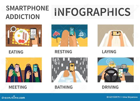 Smartphone Addiction Infographic Stock Vector Illustration Of News Device 62155979