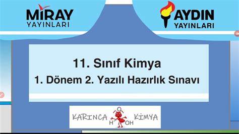 AYDIN ve MİRAY Yayınları Kimya 11 Sınıf 1 Dönem 2 Yazılı Hazırlık