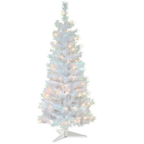 4 White Iridescent Tinsel Tree With Clear Lights