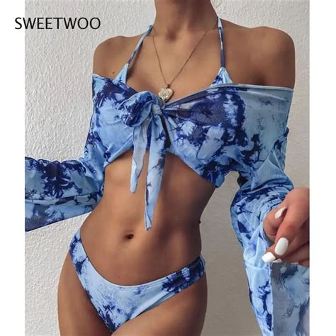 Long Sleeve Swimwear Women Bandage Bikini Mujer 2020 Summer Sexy Print Brazilian Swimsuit Female