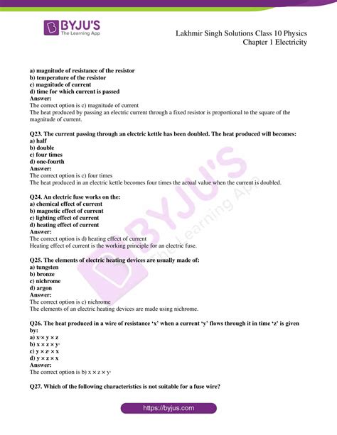 Lakhmir Singh Physics Class Solutions For Chapter Electricity