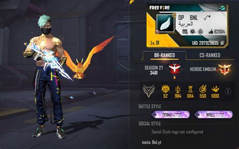 Op Bnls Free Fire Max Id Stats Rank K D Ratio And Monthly Income