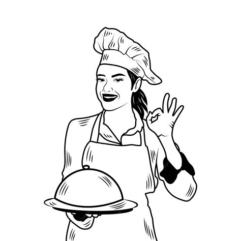 Premium Vector Chef Women Vector Stock Illustration Chef Women Line Art