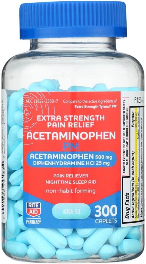 Rite Aid Extra Strength Pain Relief Acetaminophen PM Caplets 500mg