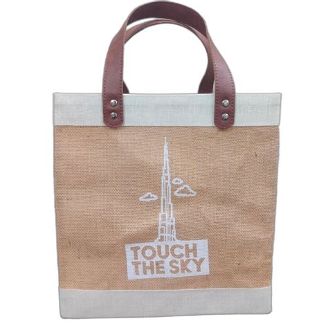 Short Handle Brown And Black Jute Canvas Shopping Bag Size X Inch