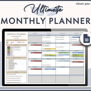 Monthly Planner Google Sheets Template Task Schedule to Do List Google Sheets Monthly Planning ...