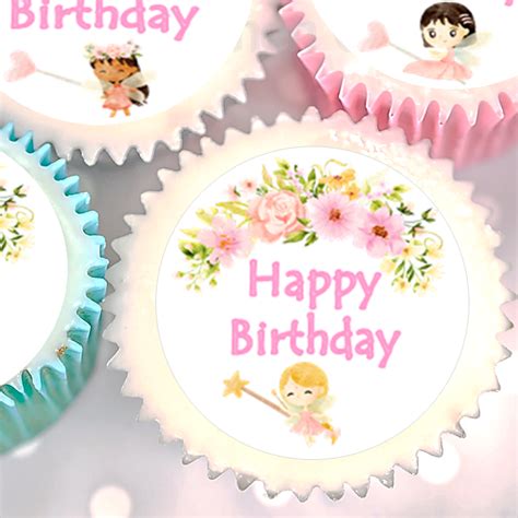 Happy Birthday Fairy Flowers Cupcake Toppers Cm X Debs Kitchen