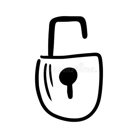 Hand Drawn Unlock Padlock Doodle Protection Security Icon Isolated On