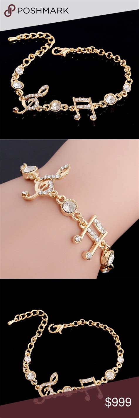 Gold Musical Note CZ Treble Clef Charm Bracelet Luxury Jewelry Charm