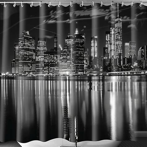 Urban Elegance Black White NYC Skyline Shower Curtain Panoramic