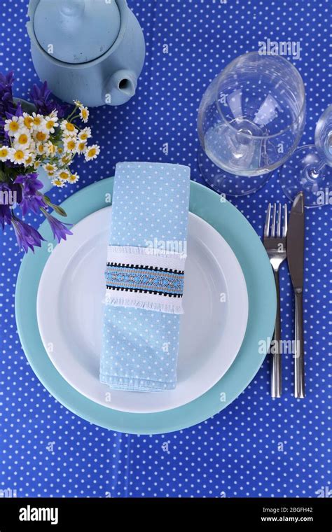 Blue table setting close-up Stock Photo - Alamy