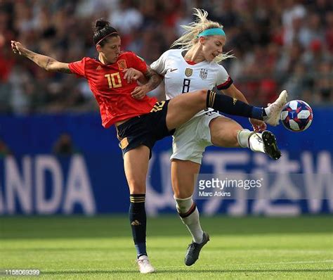 Jennifer Hermoso of Spain battles for possession with Julie Ertz of ...